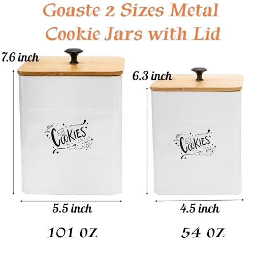 Image of Goaste 2 Sizes Metal Cookie Jars with Lid, 101 & 54 OZ White Candy Cookie Tins, Decorative Food Storage Containers, Vintage Cookie Canister with Wide Opening for Kitchen Counter, Pantry, Gift Giving