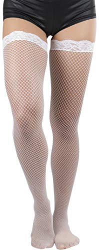 Image of ToBeInStyle Women's Wide Floral Lace Fishnet Thigh Hi Stockings