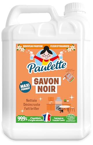 Paulette - Savon Noir Fleur d'Oranger - Ultra-Dégraissant Ménager aux Cristaux de Soude Multi-Surfaces Ecocert - Fabriqué en France - 5 L