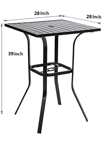 Patiomore Patio Bar Table, Outdoor Bar Height Bistro Table With Umbrella Hole, Metal Frame And Slat Design (Black) #TOP5