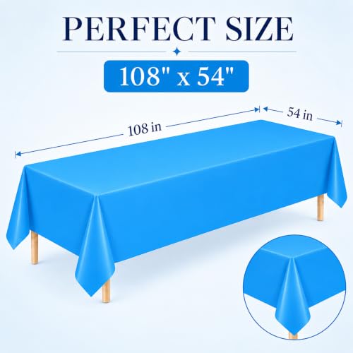 Image of WNINK 3 Pack Sky Blue Plastic Tablecloths, 54 x 108 Inch Disposable Covers | Ideal for Baby Showers, Birthdays, Gender Reveals and Pool Parties, Protect Tabletops from Spills and Simplify Cleanup