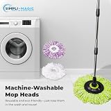 Simpli-Magic Mop spinningowy i wiadro z zestawem wyciskaczy, system wiadra do mopa spinningowego 360° z 3 wymiennymi głowicami do mopa z mikrofibry i regulowanym uchwytem ze stali nierdzewnej do