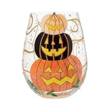 Enesco Lolita Hello Halloween Jack-o-Lanterns Hand-Painted Artisan Stemless Wine Glass, 20 Ounce, Multicolor