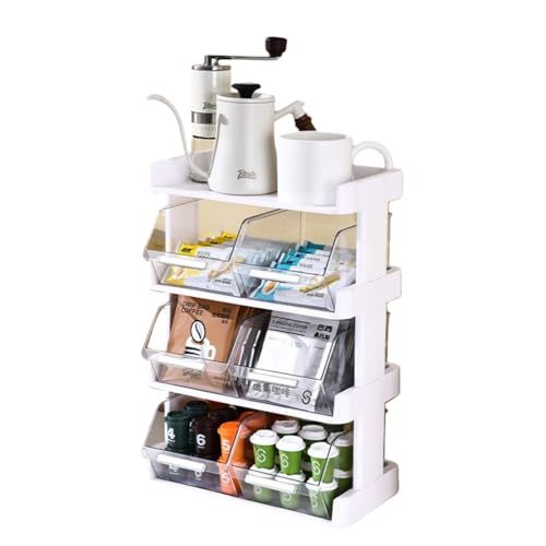 Kefeng 収納スティック 卓上整理棚 カップ収納棚 デスク上置棚 2/3/4段プラスチック カプセルホルダー 収納ケース 引き出し カウンタートップシ 組立式 組み立て簡単 省スペース 家庭、喫茶店、ラウンジなどに 適 す 寝室 洗面所 事務用 学校