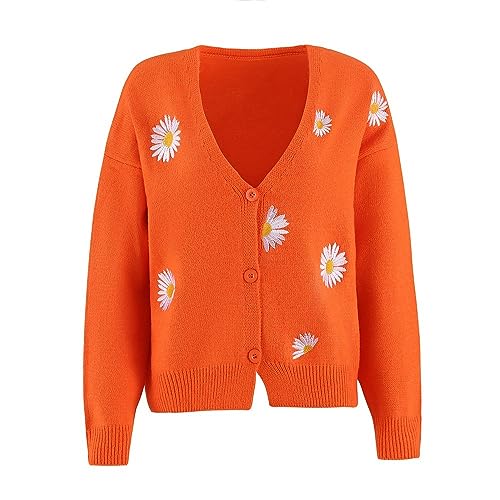 Akivide Cute Sun Flower Cardigan Sweaters for Women Lightweight,Button Down Open Front Casual Knit Sweaters Coat Outwear 20234