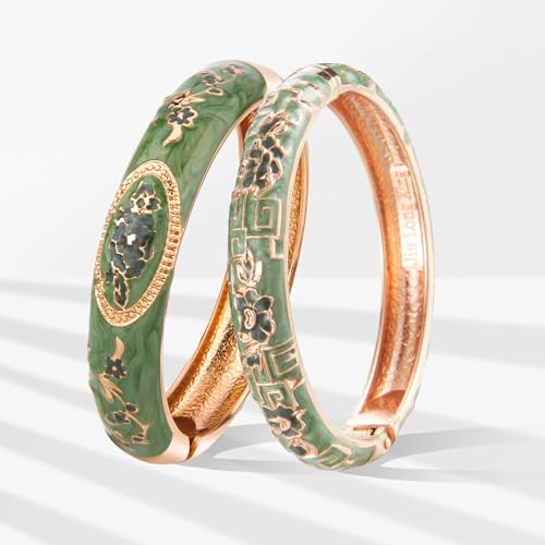 UJOY Bracelet Cloisonne Jewelry Fashion Opening Hinged Bangles Crafted Blue Colored Enamel Flower Gifts for Women 88A112