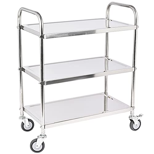 Amarite 3 Shelf Stainless Steel Cart，420 Lbs，1Mm Thick，Serving Cart With Wheels, Household, Service Trolley,360°Rotation Storage Shelf With Locking Wheels（29.5*15.8*37.4）'' Stainless Utility Cart. #TOP4