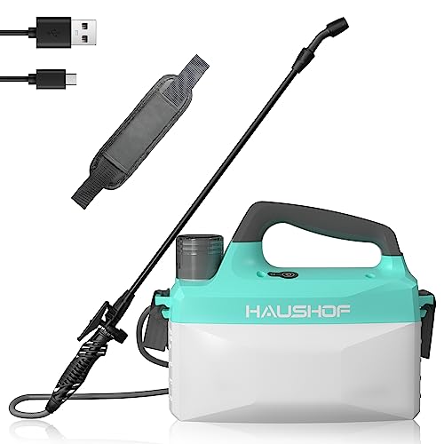 HAUSHOF 1.35 Gallon Battery Powered Garden Sprayer, Rechargeable Electric Weed Sprayer for Lawn & Indoor/Outdoor Plants, Adjustable Nozzles, Shoulder Strap