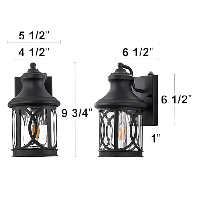 Outdoor Wall Lights with Dusk to Dawn, Exterior Wall Lanterns Lighting Fixtures Porch Sconces Matte Black Wall Mount Outdoor Lights with Photocell for Patio Yard Front Porch Garage, 2-pack