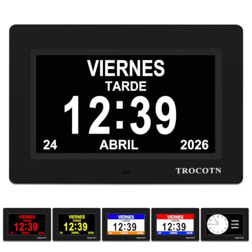 TROCOTN Reloj de demencia senioren, calendario digital, reloj senior, reloj con fecha y día de la semana (7 pulgadas negro)