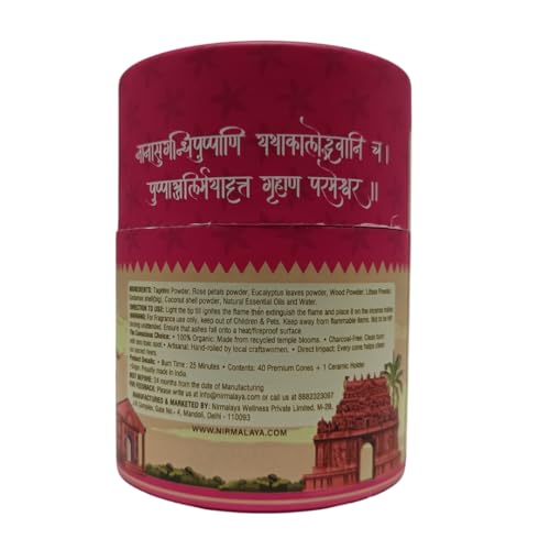 Image of Nirmalaya Premium Rooh Rose Dhoop Cones | 60 Bambooless Incense Cones with Stand | Made from Sacred Flowers | Charcoal Free Cones | 25 Min Burn Time for Pooja & Meditation