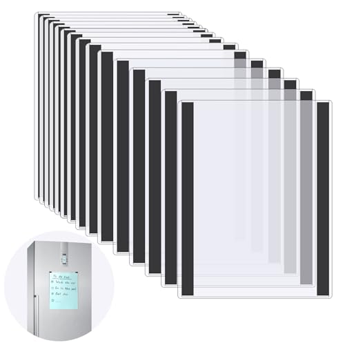Nufiwra 15 Pcs 8 1/2'' x 11'' Rigid Magnetic Sign Holder Magnetic Frames Clear Plastic Paper Holder with Magnet Borders Magnetic Document Holder (15Pcs)