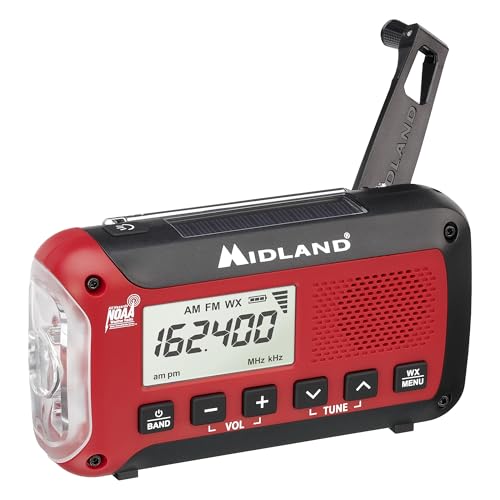 Midland ER50 Emergency Radio with Weather Alert and Flashlight - Hand Crank or Solar Power NOAA Weather Radio for Home or Travel with AM/FM Tuner