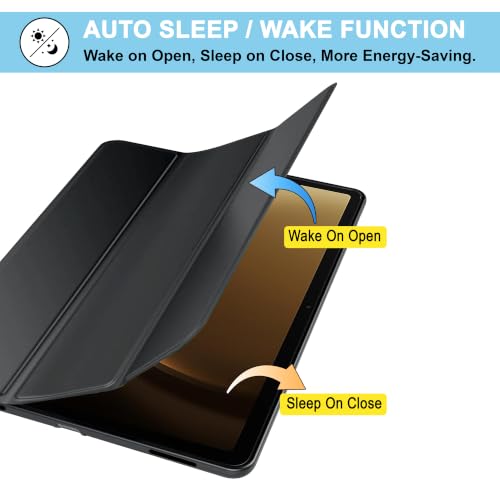 Image of CEDO Smart Case for Samsung Tab S9 / S9 FE (10.9 in) Tri-Fold Flip Folio Cover | Pencil Holder | Auto Wake-Up /Sleep Mode | Multi View Angles Stand TPU Backcover (Black)