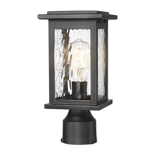 Emliviar Black Post Lights Outdoor, Waterproof Pillar Light Ideal for Patio, Pathway, Garden, Aluminum with Water Ripple Glass, 1803EW1-P BK-WP