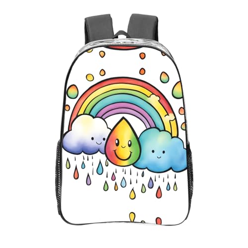 Sac à dos transparent noir avec poches Rainbow Clouds pour le travail et le sport décontracté