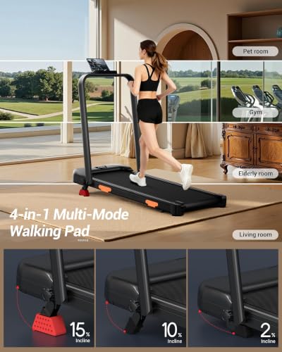 Image of 15% Incline Walking Pad Treadmill, Under Desk Treadmills for Home | Foldable Treadmill, Compact, Portable, 2.5HP Brushless, Home Office, Reomte Control, 300Lbs Capacity, LED Display