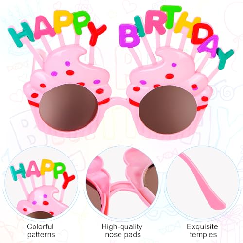16 Pairs Happy Birthday Sunglasses Funny Photo Props Sunglasses Happy Birthday Party Novelty Sunglasses Sweet Cream Cake Glasses for Kids Adults Birthday Party Favors3