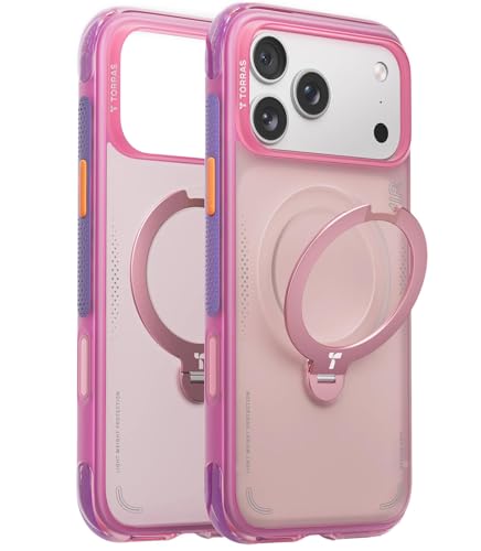 Image of TORRAS Ostand Q3 Air Original for iPhone 17 Pro Max Case, 360 Magnetic Stand, MagSafe Compatible, Mil-Grade Drop Tested, Camera Control Button, Shockproof for 17 Pro Max Cover, Neon Pink