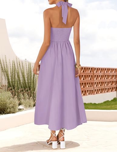 Image of ZESICA Women's Summer Sleeveless Halter Midi Dress 2026 Off Shoulder High Waist Flowy Formal Wedding Guest Long Dresses