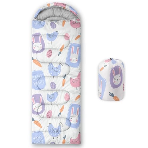 Smell Sunshine Kids Sleeping Bag for Boys Girls,Cute Rabbit Print-Lightweight Warm Portable Outdoor Indoor-Waterproof Cold Weather Resistant Sleeping Bag for Camping Hiking(Rabbit)