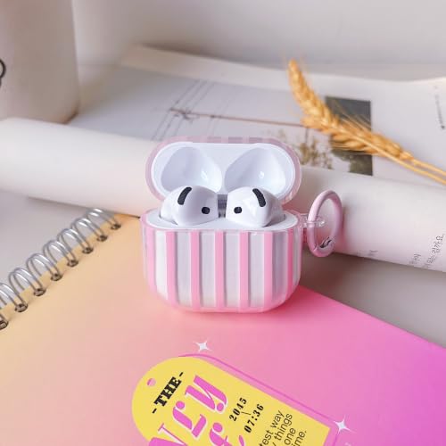 Image of MINSCOSE for AirPods 4 Clear Case,Cute Striped Aesthetic Pattern Design with Trendy Keychain Ring,Soft TPU Protective Shockproof Cover with Cleaner Kit for Girls Women for Airpods 4-Clear Pink