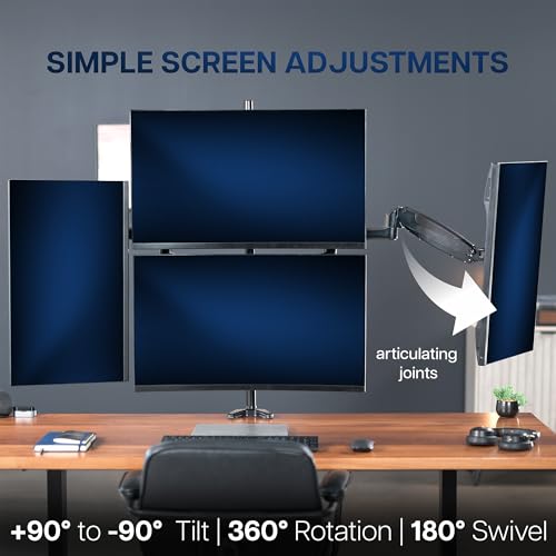 Image of VIVO Quad Pneumatic Monitor Mount for 4 Screens up to 32 inches, Fully Adjustable, Heavy Duty Desk Stand with C-Clamp, Black, STAND-V400G