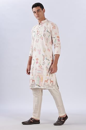 Image of BE ACTIVE Men's Cotton | Regular Fit Casual Mandarin Collar | Long Length Full Sleeves | Embroidered Indian Kurta
