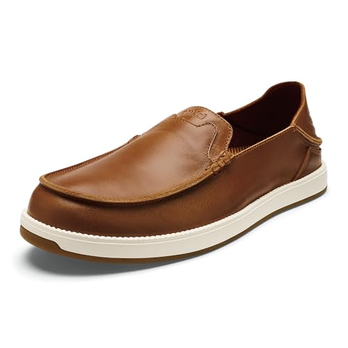 OLUKAI Kakaha Nia Men's Leather Sneakers, Supple Full-Grain Leather Shoes, Drop-in Heel & All Weather Rubber Soles