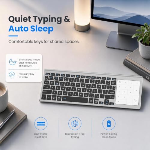 SOPPY Multi-Device Wireless Keyboard with Numeric Touchpad, Mini Bluetooth Keyboard, Stainless Steel Slim Wireless Keyboard with USB Receiver for MacBook/iPad/Tablet/PC/Laptop, QWERTY US Layout — view 6
