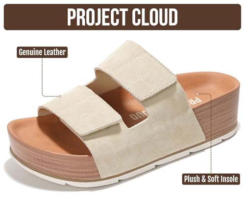 Image of Project Cloud 100% Genuine Leather Platform Sandals Women Footwear-Beach Essentials Summer Wedges with Plush and Soft Insole-Non Slip & Lightweight Wedge Sandals For Women 2026