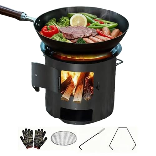 Estufa De Leña Para Exteriores - Horno Barbacoa Con Asa,Estufa para Senderismo con Parrilla y Guantes - Para Cocinar En Exteriores Barbacoa Viajes Picnic Terraza