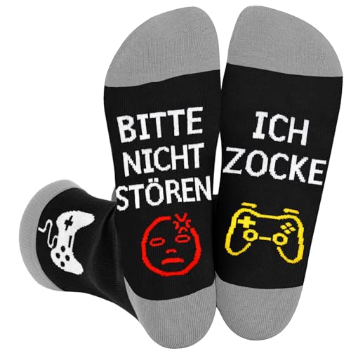Kirodo Lustige Socken Gaming Gamer Geschenk Mit Spruch Bitte Nicht Stören Ich Zocke Zocken Socken Lustig Geschenke Für Zocker Männer Herren Frauen Damen Weihnachts Valentinstag Geburtstag