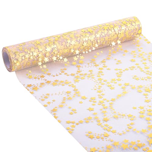 Organza Tischläufer Sterne, 28cm x 10m Tischläufer Gold Tischdecke...