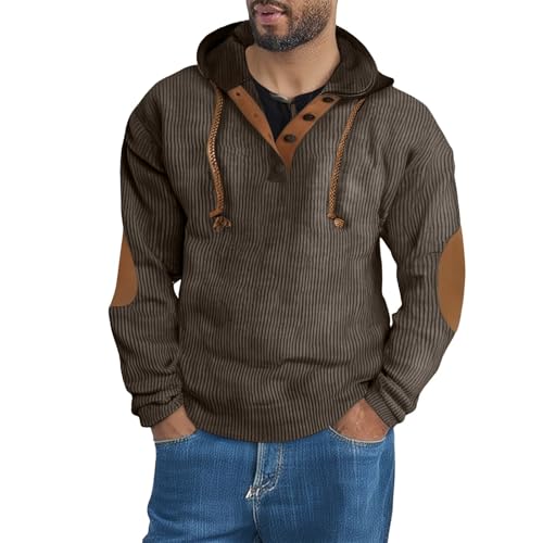 Mens Casual Corduroy Hoodies 1/4 Zipper Outdoor Travel Long Sleeve Fall Pullover Sweatshirt with Elbow Patches