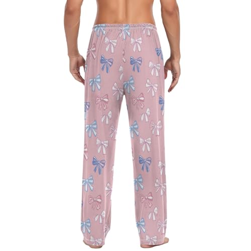 Men’s Colorful Bow Pajama Pants with Pockets, Comfortable Lounge Sleep Bottoms#7572
