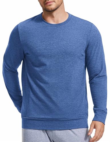 PINSPARK Men Crewneck Sweatshirt Lightweight Long Sleeve Running Sweat Shirts Casual Pullover Tops with Zipper Pocket