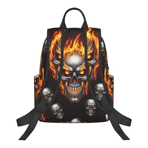 Lightweight Backpack for College Travel Work, Stylish and Practical for Men and Women, Cool Fire Flaming Skull Daypack Rucksack3