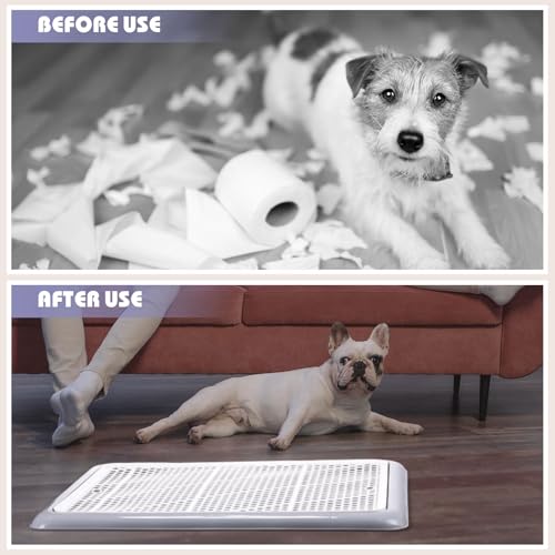 Image of Mifoci 2 Pcs Dog Potty Tray Mesh Puppy Training Pad Holder Floor Protection Portable Pee Pad Pet Toilet Training Tray Litter Box Corner for Medium and Large Dogs (19.7 x 14.2 Inch,Gray)