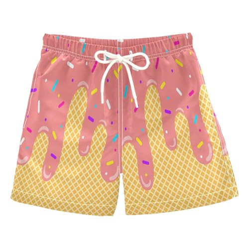 SLHKPNS Pink Ice Cream Toddler Swim Shorts with Pockets Toddler Boy Swim Trunks 5T