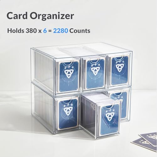 Image of DEEIF 6 Drawer Trading Card Storage Box, 2200+ Cards Organizer with Divider, Clear Stackable Drawers for TCG, MTG, PTCG, Sports Cards (6 Drawer Card Box)