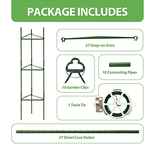 Eapfct Tomato Cage, Assembled Tomato Plant Garden Cages Stakes Vegetable Support Trellis,With 10Pcs Tomato Clips And 65Ft Garden Ties, For Vertical Climbing Plants 3 Pack #TOP5