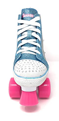 Chicago Skates Girls Fashion Quad Skates With Flashing Lights - Glitter Silver/Teal/Pink - Size 4 #TOP4