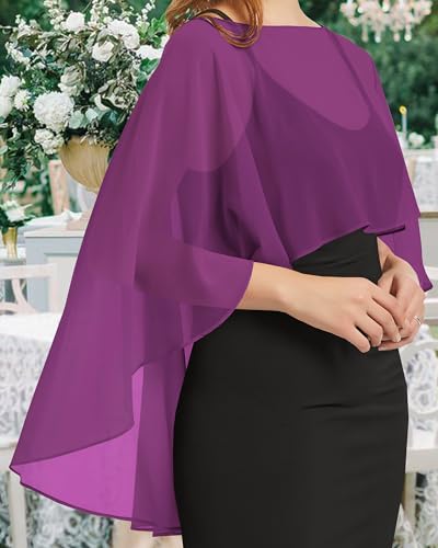 Image of Women Shawl and Wraps for Evening Dress Chiffon Cape Sheer Poncho Cover Up
