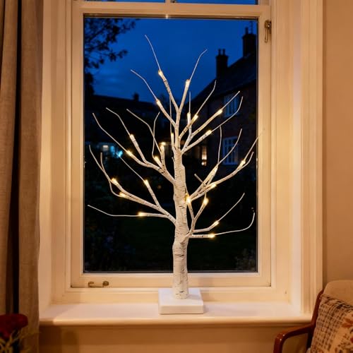 Árboles de Navidad de abedul con 24 LED a pilas para centro de mesa 3