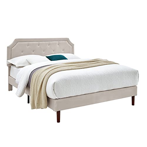 Musehomeinc Tufted Upholstered Platform Bed Frame With Adjustable Height Headboard,Mattress Foundation With Stong Wood Slat Support,No Box Spring Needed,Easy Assemble (Beige, Full) #TOP3