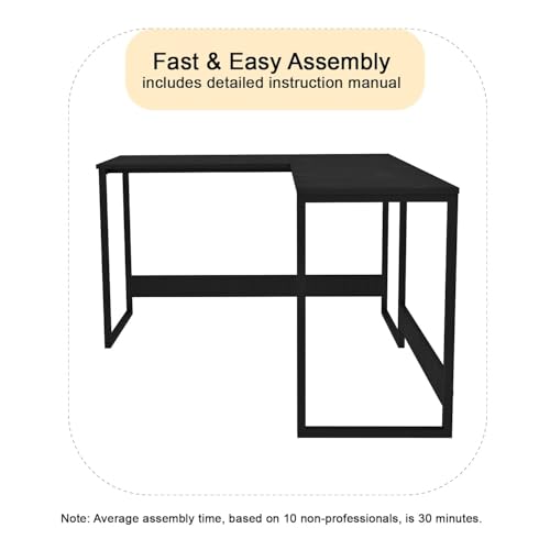 Image of Klaxon L Shaped Study Table for Students and Adults /Computer Table for Home-Office /Gaming Table /Computer Desk for Corner - Wood & Metal (Verto-Forest Dark, Installation by Klaxon)