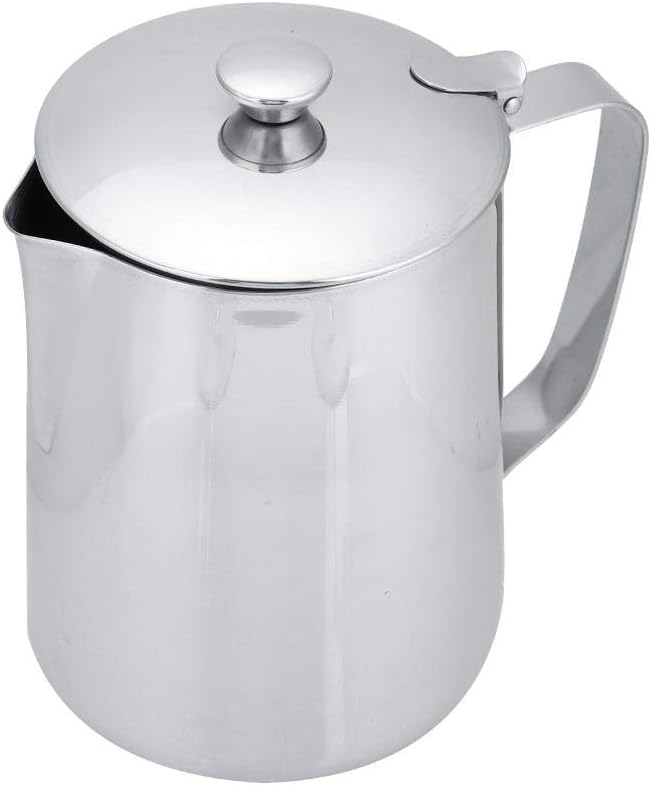 Stainless Steel Coffee Cup Mug Milk Frothing Pitcher Jug with Lid for Latte Coffee Art for Office Kitchen(1500mL)