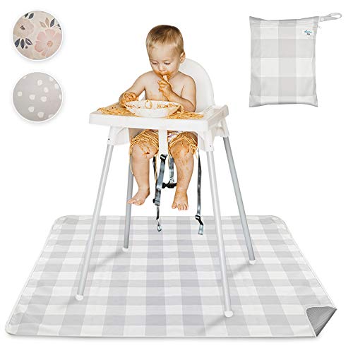 Image of ThePerfectPicks Splat Mat for Under High Chair - Floor Mat for Baby, Kids & Toddlers - Waterproof, Washable & Anti-Slip- Messy Mat & Table Cloth for Food (Gray Buffalo Check)