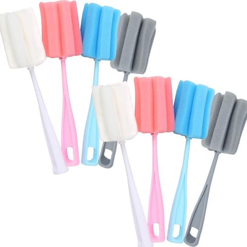 Image of Bottle Brush Sponge 8PCS Cup Washer Brush Long Handle Cleaner Brush for Baby Bottle Glasswares Mugs Cups Kitchen Clean (8 PCS)